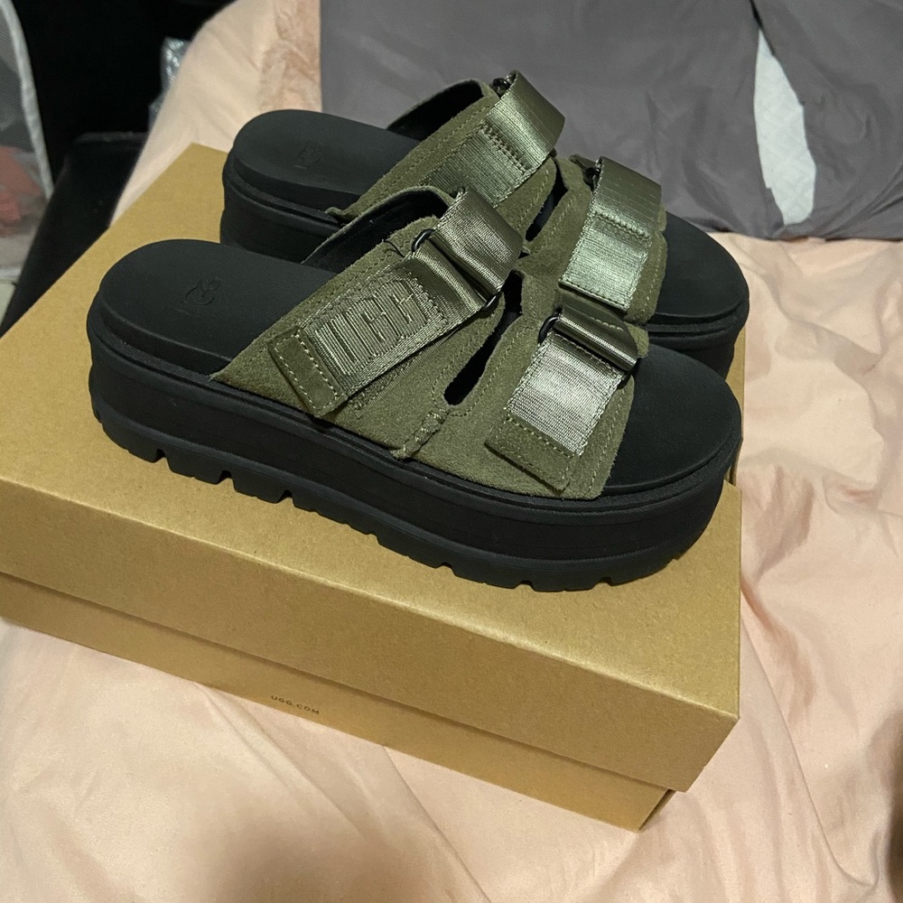 UGG olive green platform sandals.Not too tall.